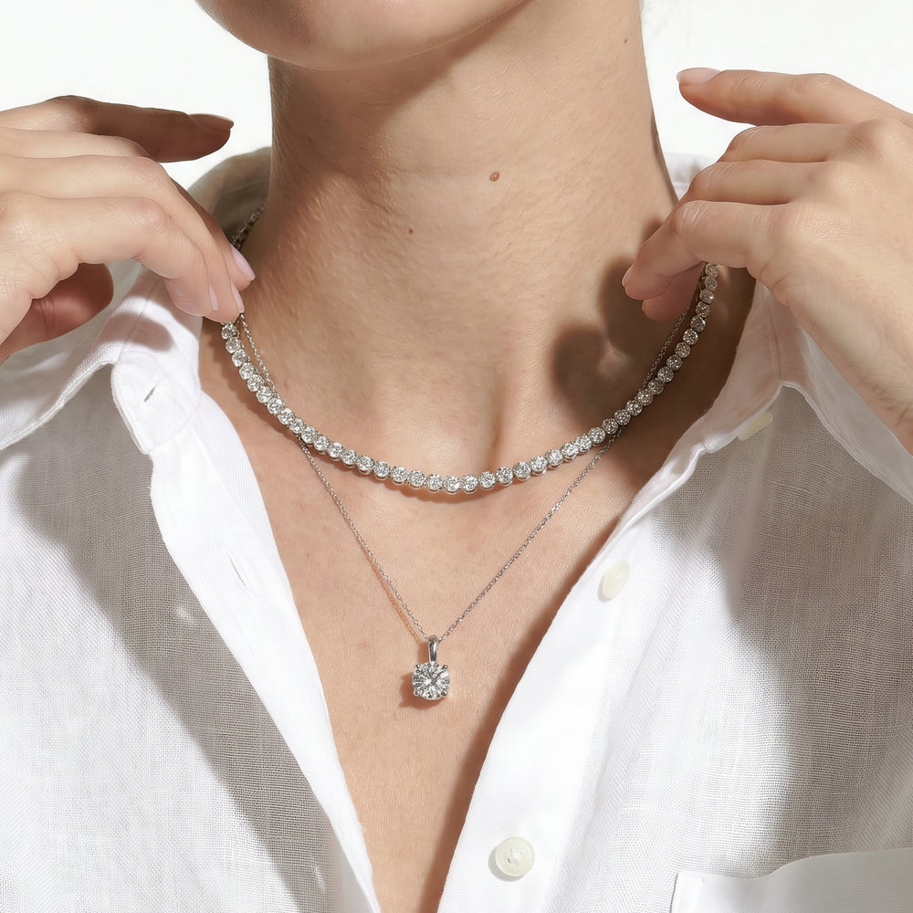 Knife-Edge Bale Round Lab Created Diamond Solitaire Pendant with 14KT White Gold / Lab / 1 1/2 Cut Diamond in 14KT White Gold / Lab / 1 1/2 view 3
