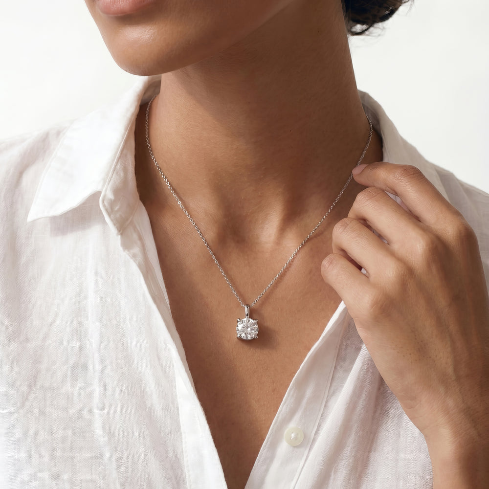 Knife-Edge Bale Round Lab Created Diamond Solitaire Pendant with 14KT White Gold / Lab / 2 Cut Diamond in 14KT White Gold / Lab / 2 view 2
