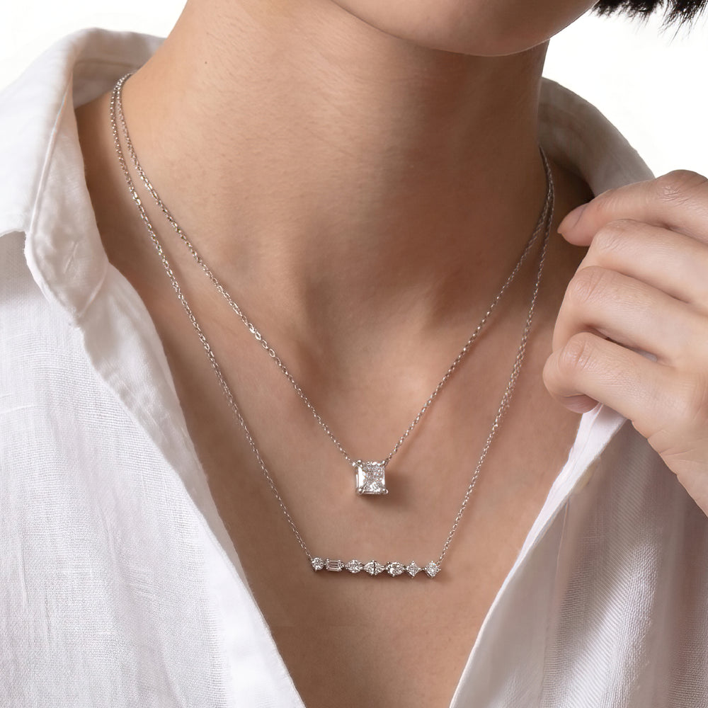 Mixed Fancy Shape Lab Created Diamond Bar Necklace with 14KT Rose Gold / Lab / 1 Cut Diamond in 14KT Rose Gold / Lab / 1 view 3
