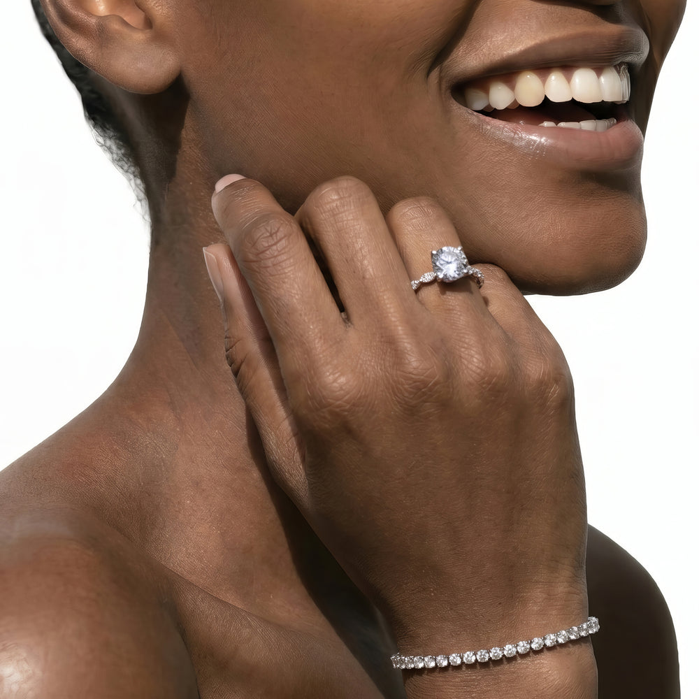 Cushion Cut Modern East West Hidden Halo Engagement Ring with Lab Grown Diamond in 14KT Yellow Gold view 3
