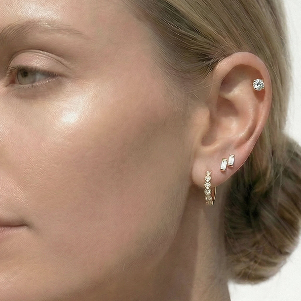 Muse Huggie Hoops with 14KT Yellow Gold / Lab / 1/8 Cut Diamond in 14KT Yellow Gold / Lab / 1/8 view 4
