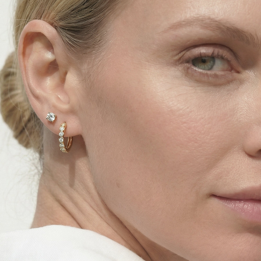 Muse Huggie Hoops with 14KT Rose Gold / Lab / 1/8 Cut Diamond in 14KT Rose Gold / Lab / 1/8 view 3
