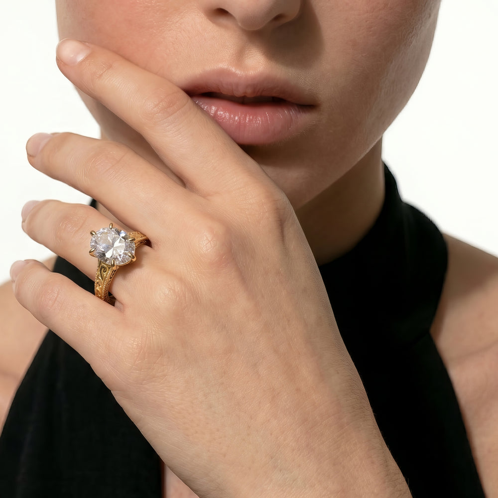 The Seraphine Six Prong Ring with Round Cut Diamond in 14KT Rose Gold view 3

