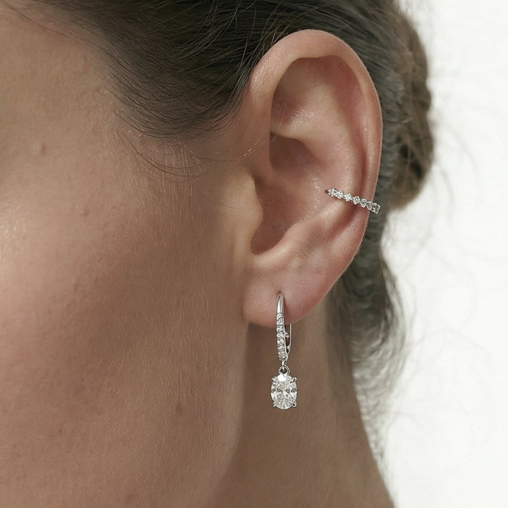 Oval Drop Studded Lever Back Earrings with 14KT Yellow Gold / Lab / 1 1/10 Cut Diamond in 14KT Yellow Gold / Lab / 1 1/10 view 3

