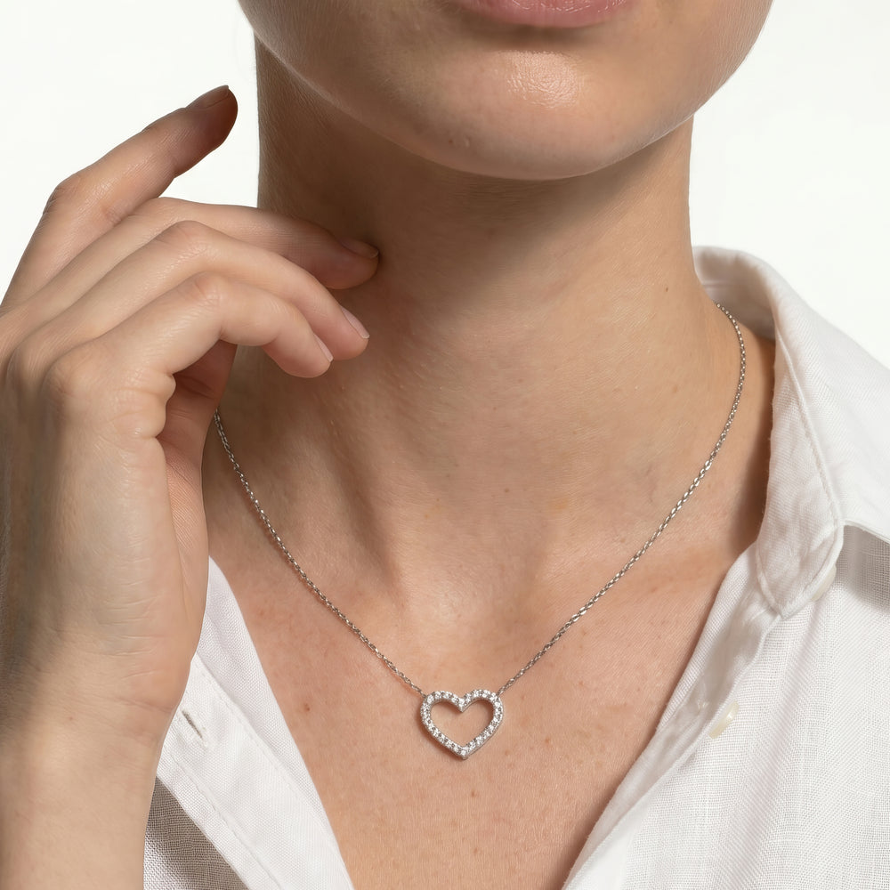 Petite Lab Created Diamond Studded Heart Necklace with 14KT Rose Gold / Lab / 1/4 Cut Diamond in 14KT Rose Gold / Lab / 1/4 view 2
