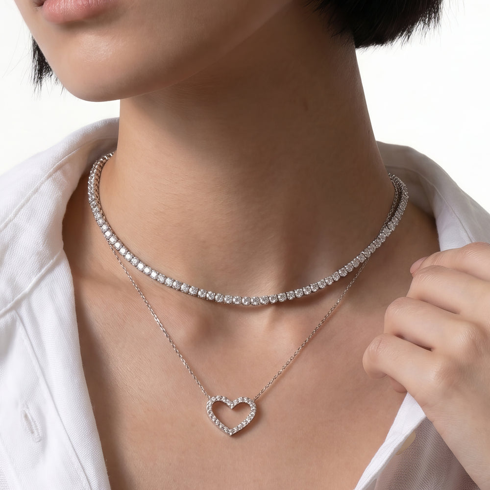 Petite Lab Created Diamond Studded Heart Necklace with 14KT Rose Gold / Lab / 1/4 Cut Diamond in 14KT Rose Gold / Lab / 1/4 view 3
