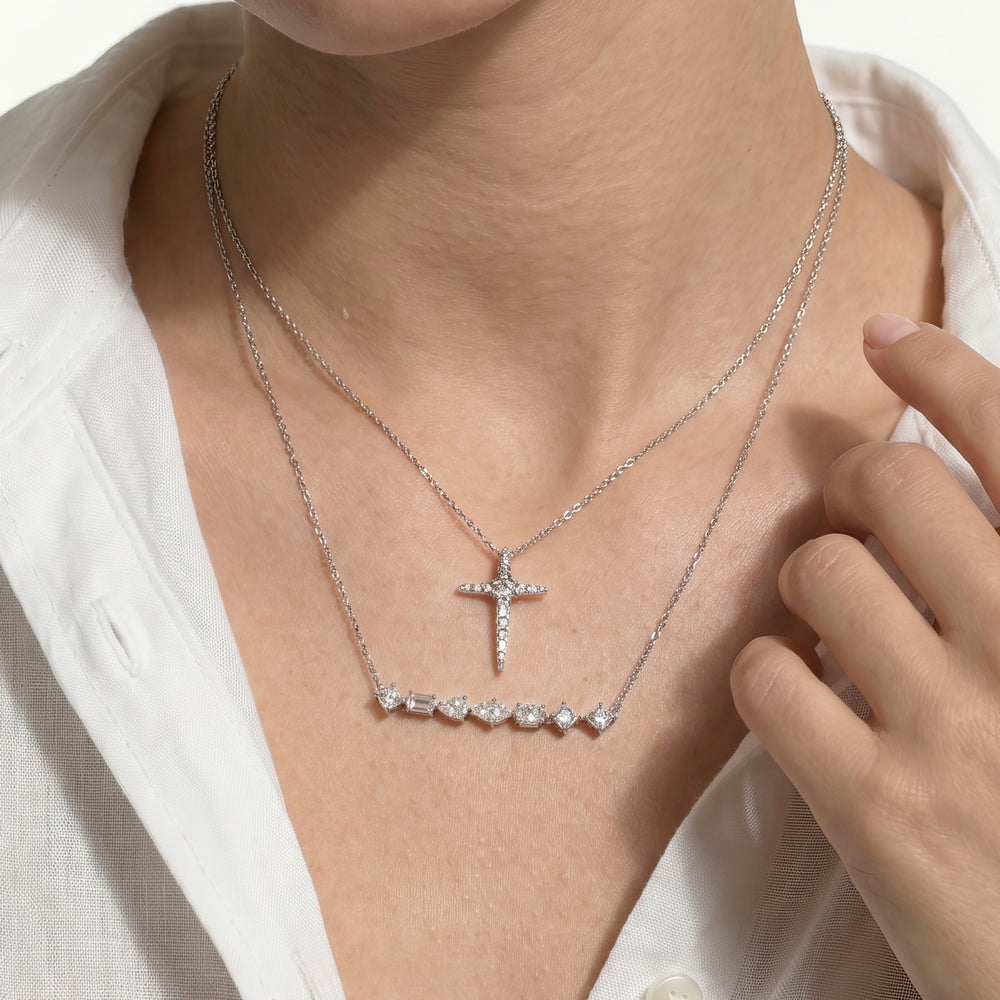 Pointed Lab Created Diamond Cross Pendant with 14KT Yellow Gold / Lab / 1/8 Cut Diamond in 14KT Yellow Gold / Lab / 1/8 view 3
