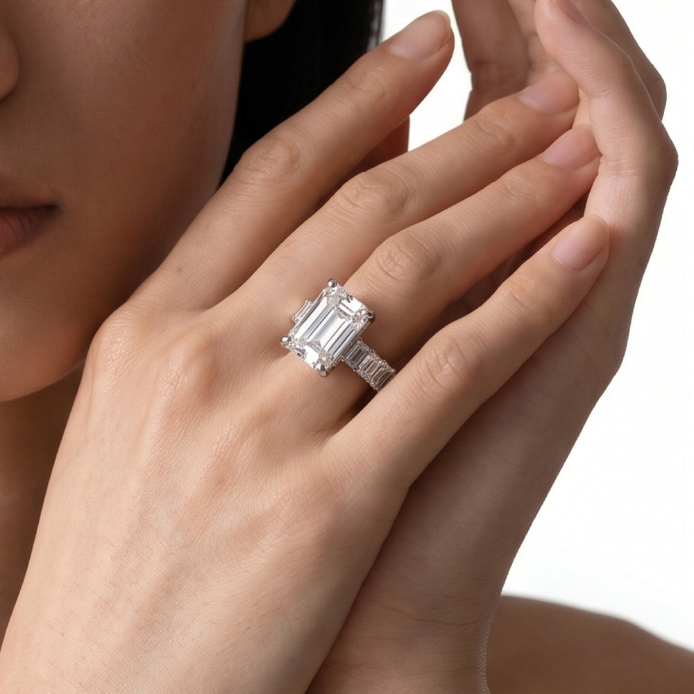Emerald Cut The Roosevelt Emerald Ring with Lab Grown Diamond in 14KT Platinum view 3
