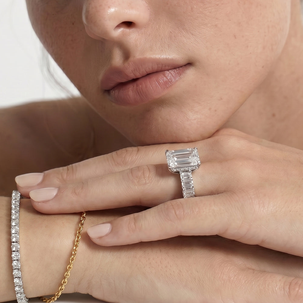 Emerald Cut The Roosevelt Emerald Ring with Lab Grown Diamond in 14KT Platinum view 4
