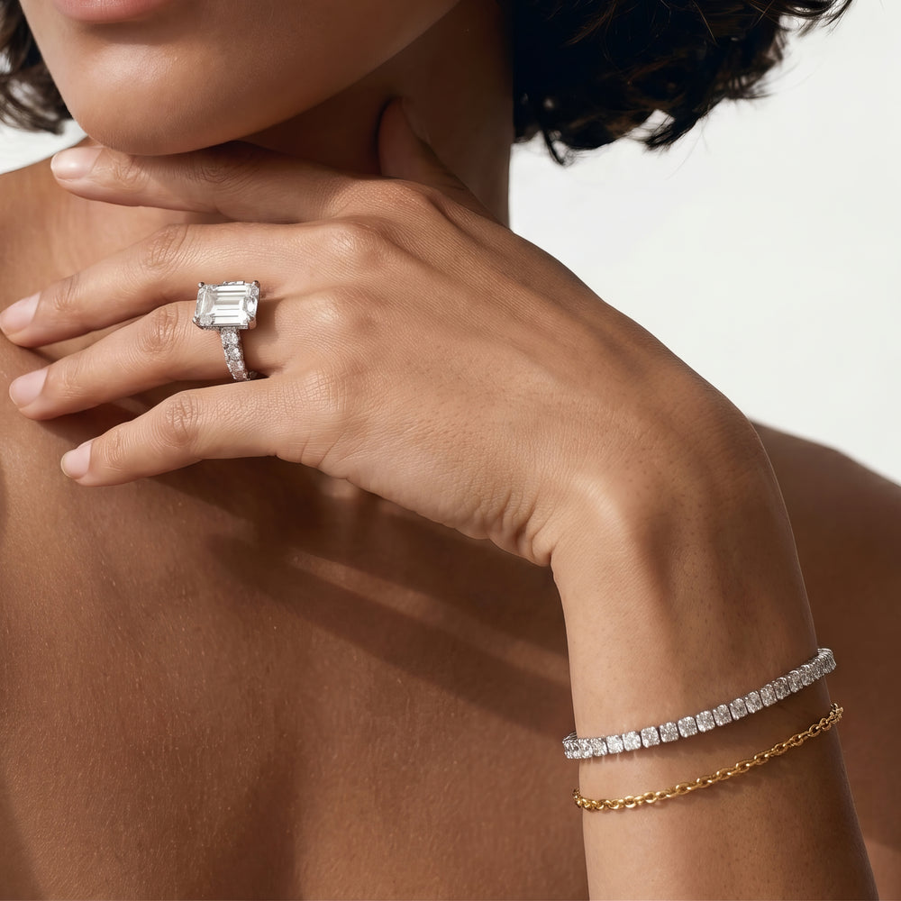 Round Cut The Roosevelt Emerald Ring with Lab Grown Diamond in 14KT Platinum view 5
