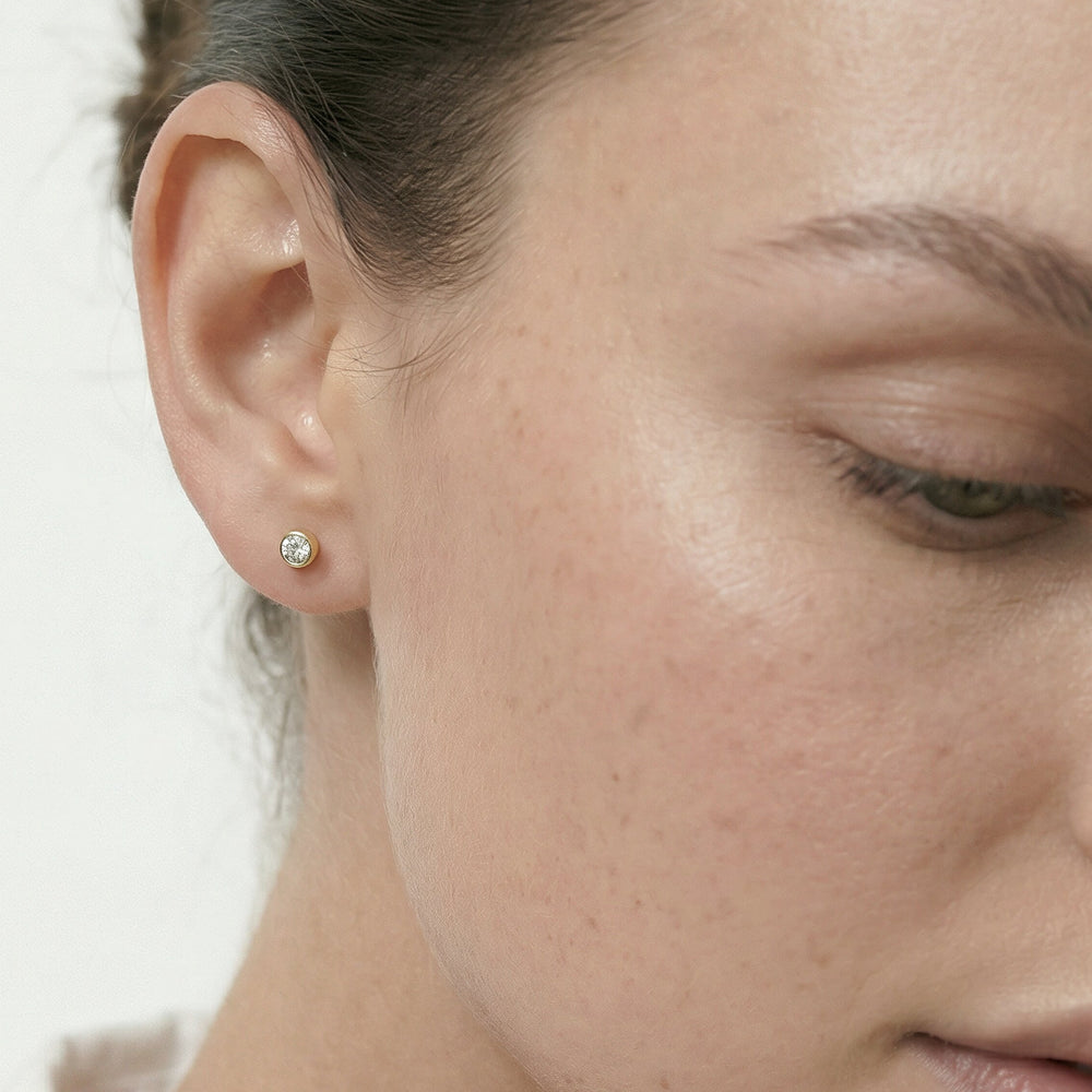 Round Bezel Flatback Studs with 14KT White Gold / Single Cut Diamond in 14KT White Gold / Single view 2
