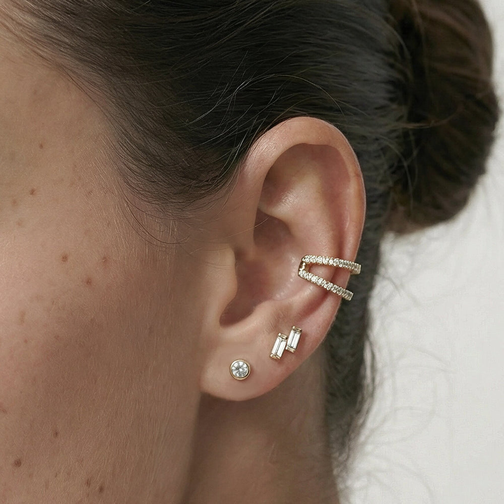 Round Bezel Flatback Studs with 14KT Yellow Gold / Pair Cut Diamond in 14KT Yellow Gold / Pair view 3
