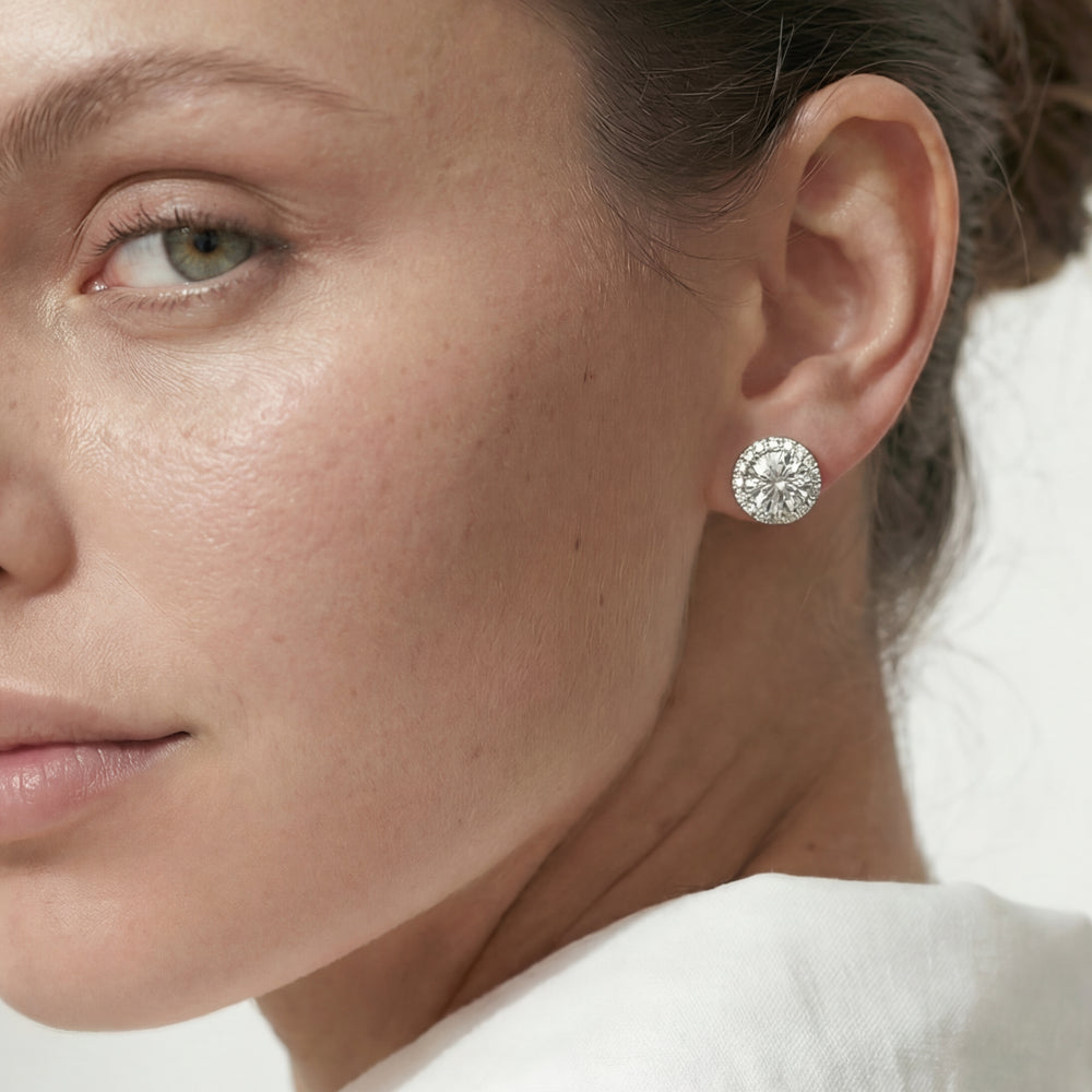 Round Diamond Halo Earrings with 14KT Yellow Gold / Lab / 4 5/8 Cut Diamond in 14KT Yellow Gold / Lab / 4 5/8 view 2
