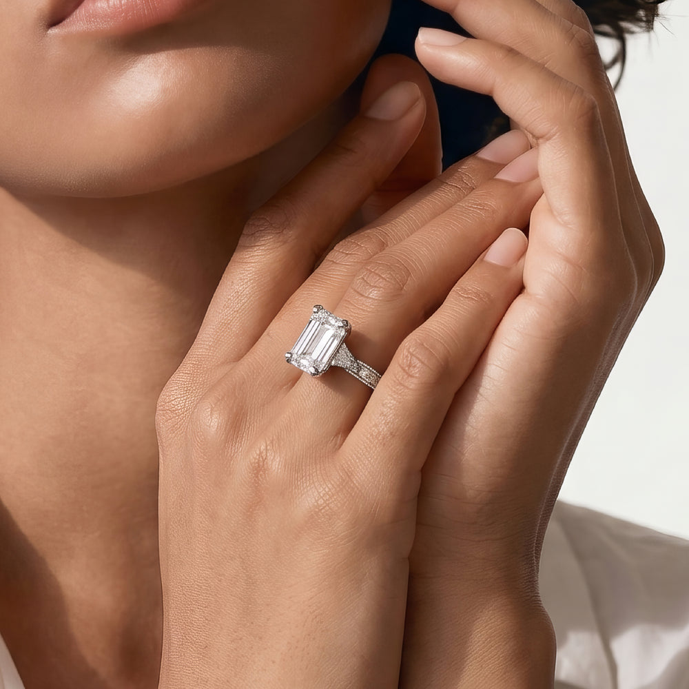 Oval Cut The Seraphine Trillion Three Stone Ring with Lab Grown Diamond in 14KT Yellow Gold view 3
