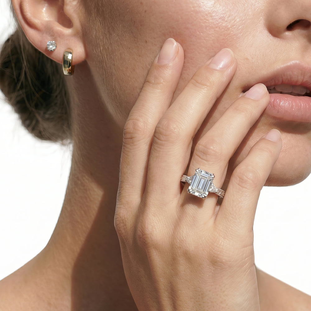 Emerald Cut The Seraphine Trillion Three Stone Ring with Lab Grown Diamond in 14KT Platinum view 4
