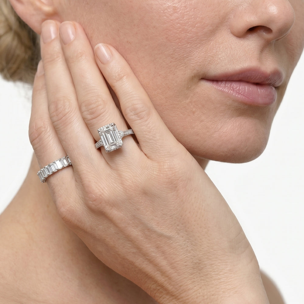 Emerald Cut The Seraphine Trillion Three Stone Ring with Lab Grown Diamond in 14KT Rose Gold view 5
