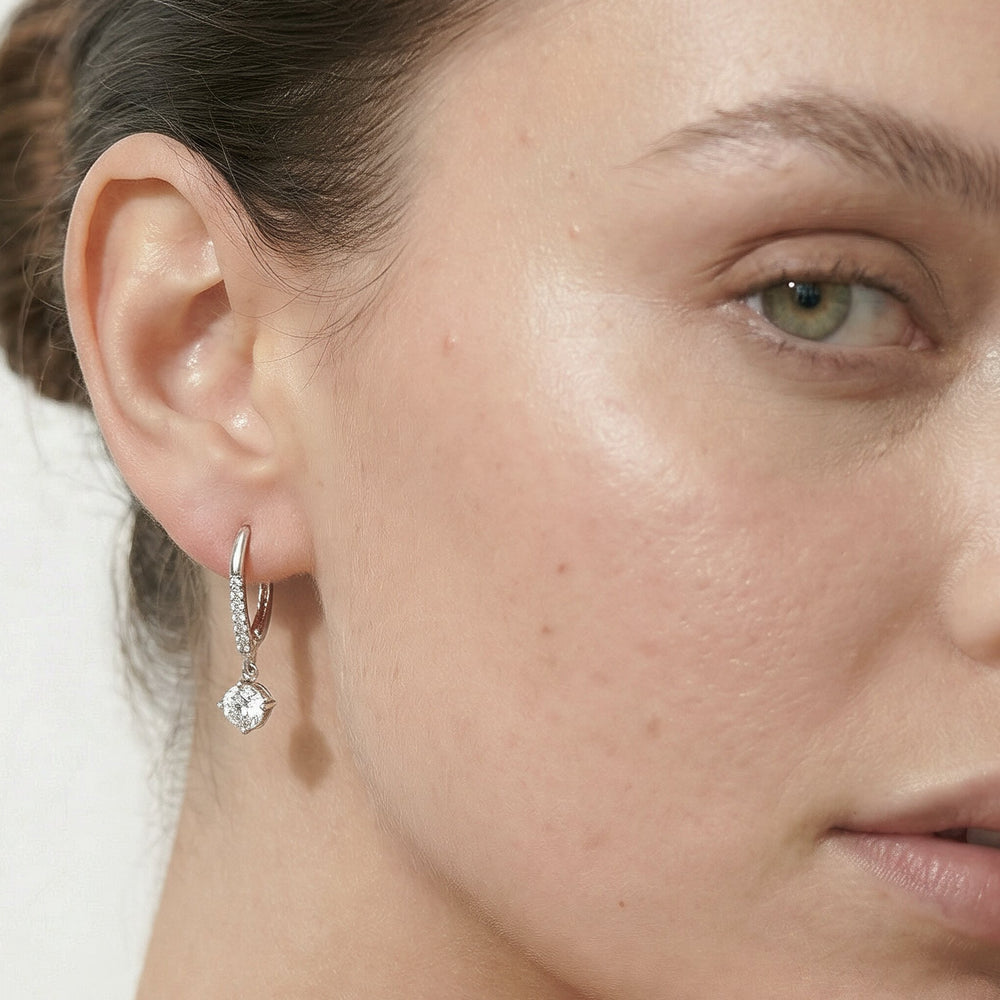 Studded Leverback Round Kite Set Diamond Dangler Earrings with 14KT Yellow Gold / Lab / 1 1/10 Cut Diamond in 14KT Yellow Gold / Lab / 1 1/10 view 2
