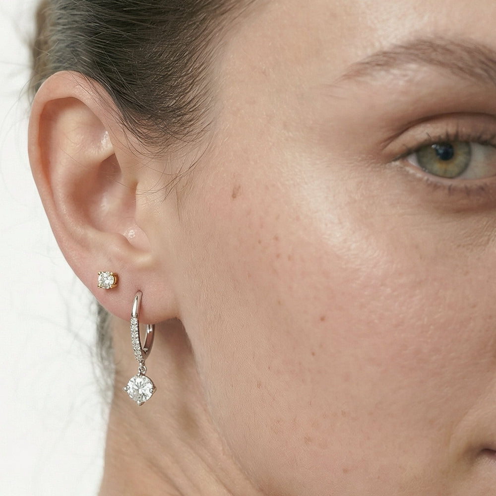 Studded Leverback Round Kite Set Diamond Dangler Earrings with 14KT Rose Gold / Lab / 1 1/10 Cut Diamond in 14KT Rose Gold / Lab / 1 1/10 view 4
