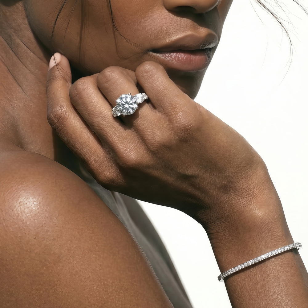 Trellis Basket Side Stone Engagement Ring with Round Cut Diamond in 14KT Rose Gold view 3
