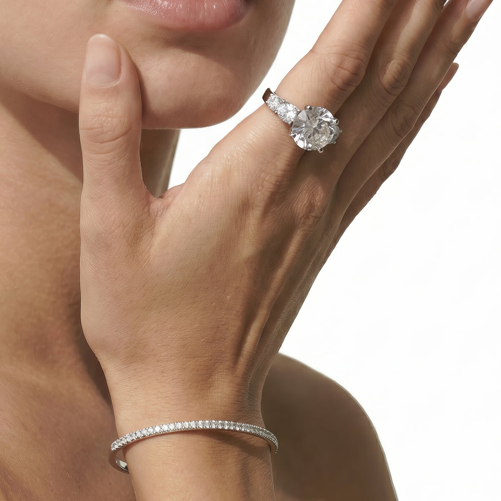 Radiant Cut Trellis Basket Side Stone Engagement Ring (E+ VVS+) with Lab Grown Diamond in 14KT Yellow Gold view 4
