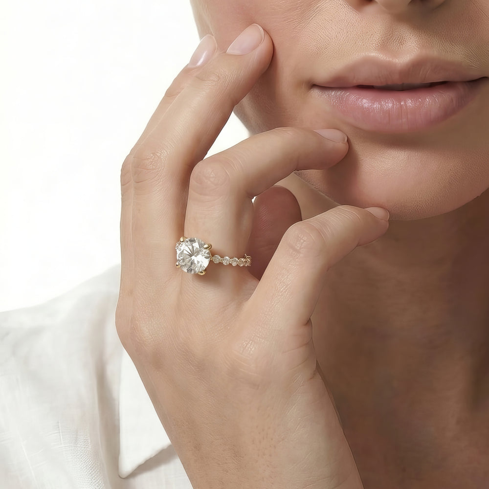 Under Bezeled Accent Diamond Engagement Ring with Marquise Cut Diamond in 14KT Rose Gold view 2
