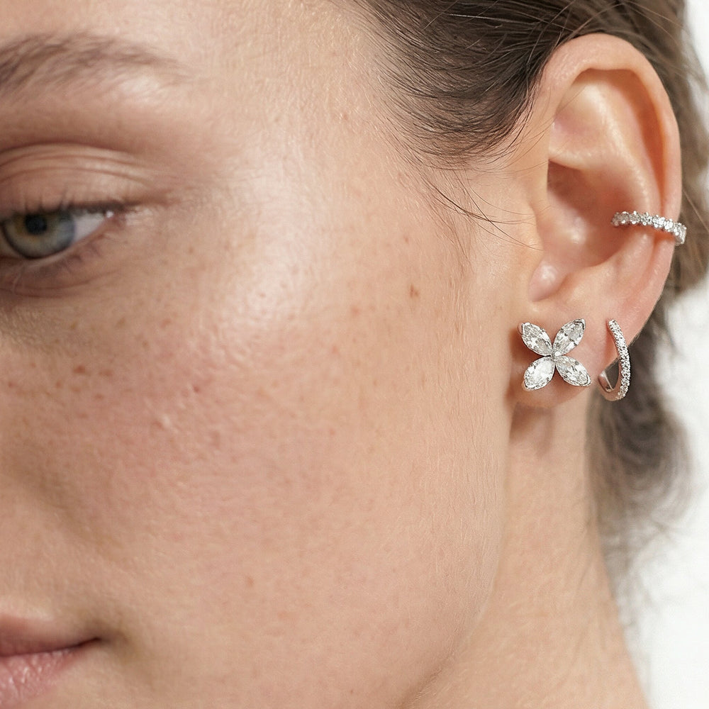 Wildflower Studs with 14KT White Gold / Lab / 2 Cut Diamond in 14KT White Gold / Lab / 2 view 3
