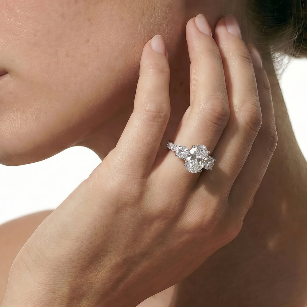 Round Cut The Windsor Round Three Stone Ring with Lab Grown Diamond in 14KT Platinum view 3
