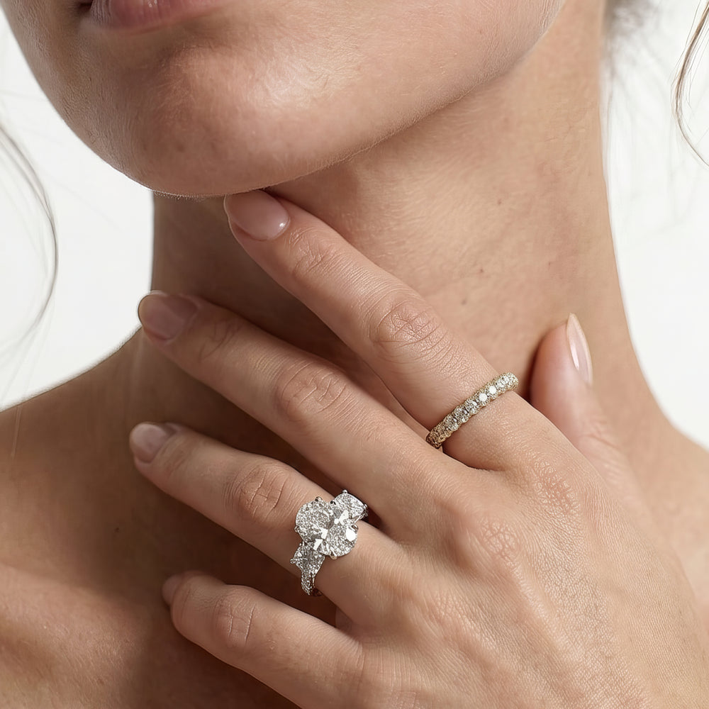Emerald Cut The Windsor Round Three Stone Ring with Lab Grown Diamond in 14KT Platinum view 4

