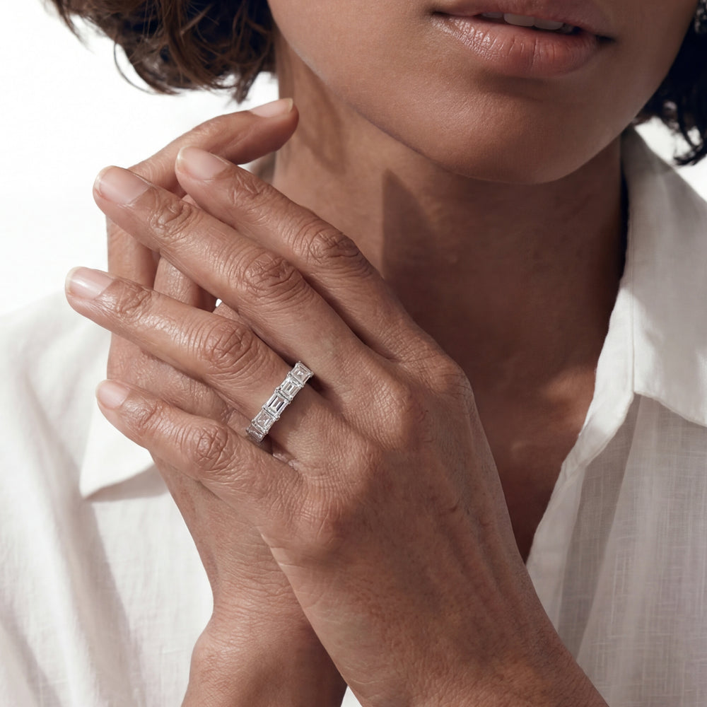 Classic Emerald East-West Modern Trellis Anniversary Ring (F+ SI+) with Platinum / Natural / 2 Cut Diamond in 14KT Platinum / Natural / 2 view 3
