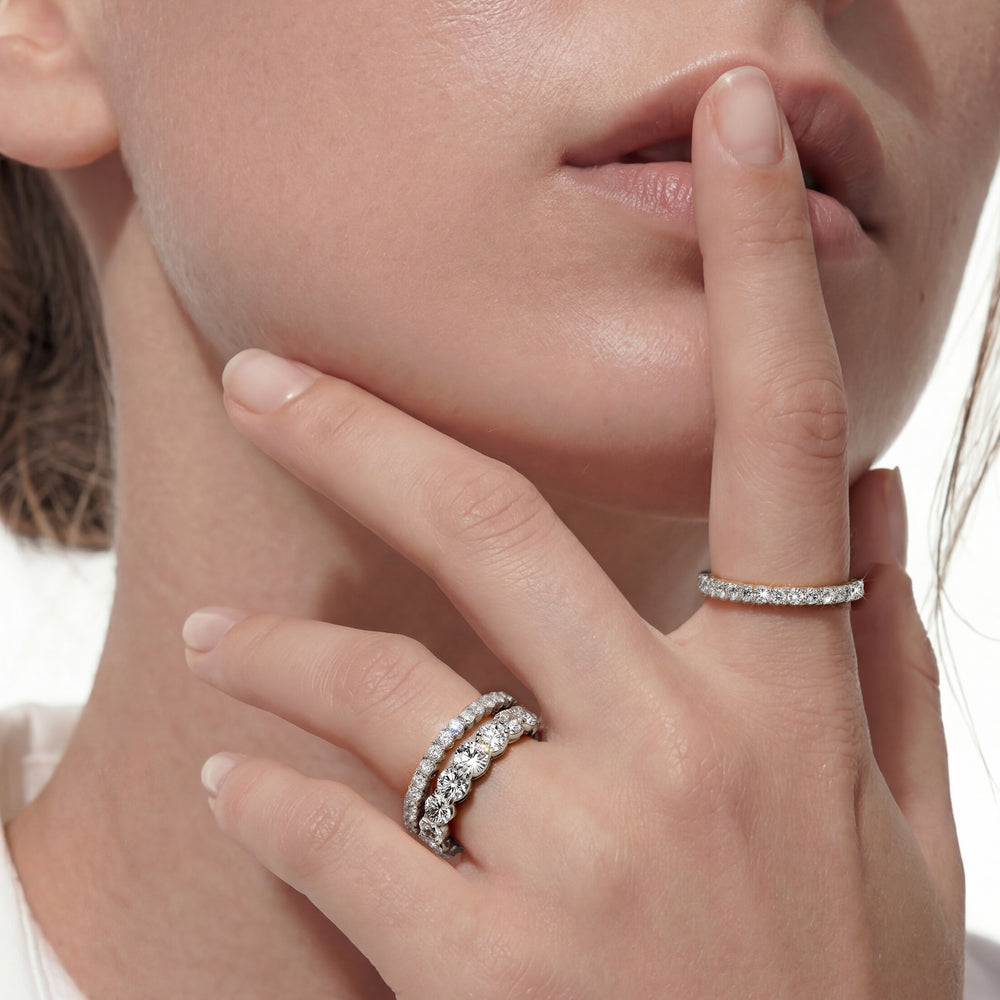 Shared Prong Wave Lab Diamond Eternity Ring Size 8.25 with 18KT White Gold / Lab / 1 Cut Diamond in 14KT White Gold / Lab / 1 view 4
