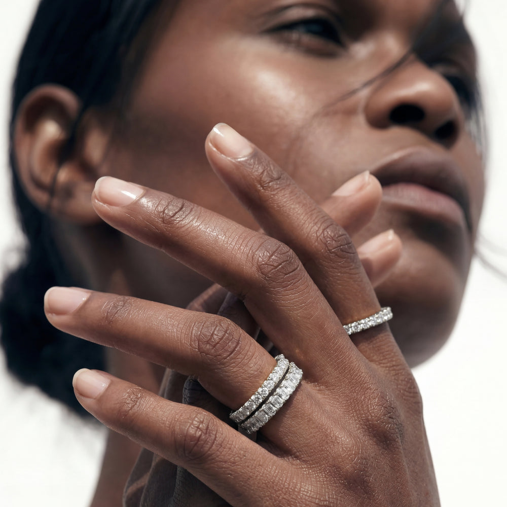 Classic Shared Prong Wave Lab Diamond Eternity Ring (F+ SI+) with Platinum / Natural / 3 1/5 Cut Diamond in 14KT Platinum / Natural / 3 1/5 view 3
