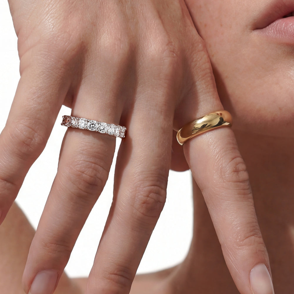 Classic Shared Prong Wave Lab Diamond Eternity Ring (F+ SI+) with 18KT Yellow Gold / Natural / 3 1/5 Cut Diamond in 14KT Yellow Gold / Natural / 3 1/5 view 4
