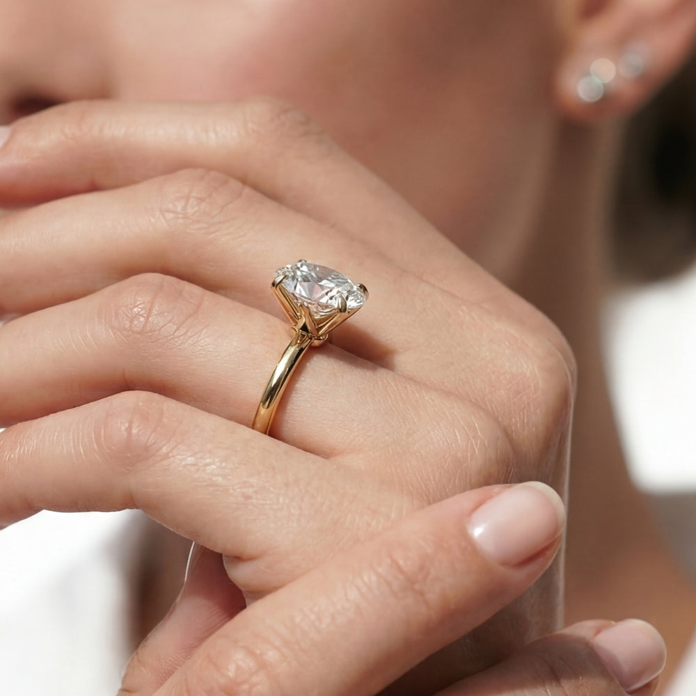 Oval Cut The W Classic Engagement Ring with Lab Grown Diamond in 14KT Yellow Gold & Platinum view 3
