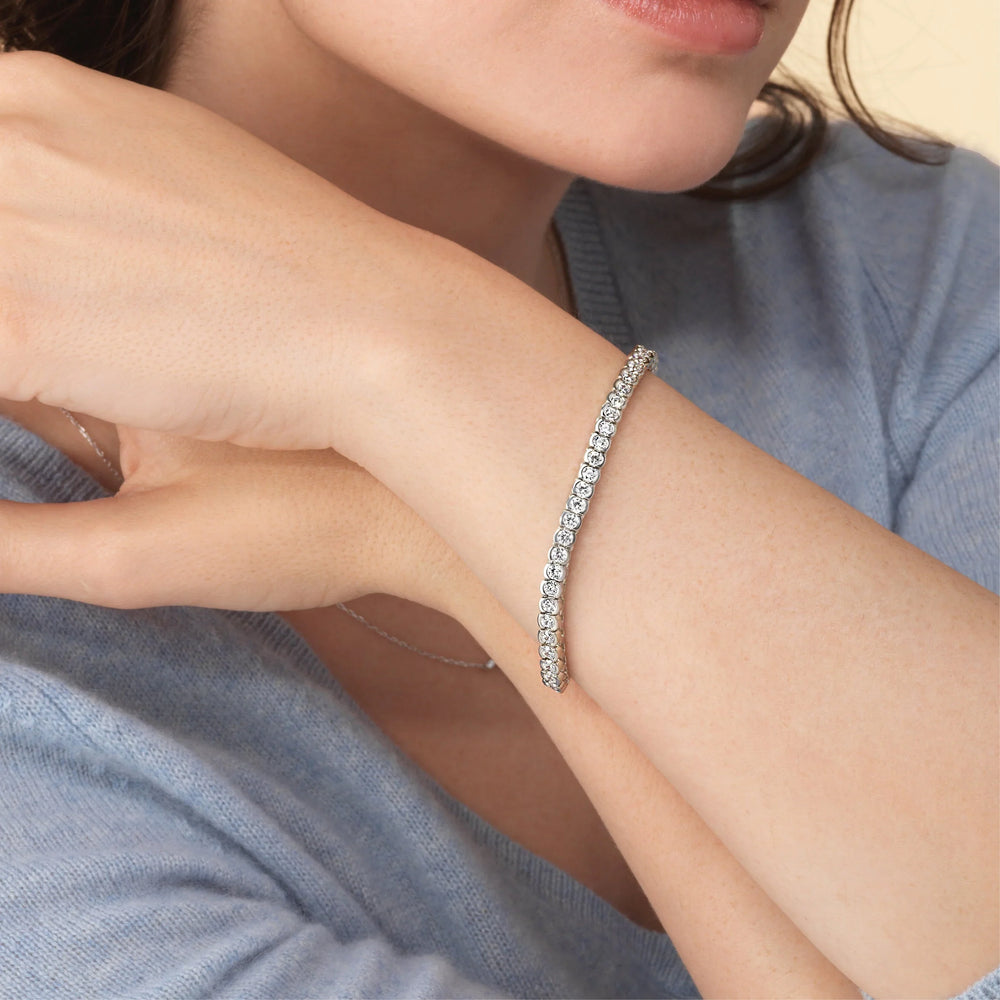 Half-Bezel Lab Diamond Tennis Bracelet with 8 1/2 Cut Diamond in 14KT White Gold view 2
