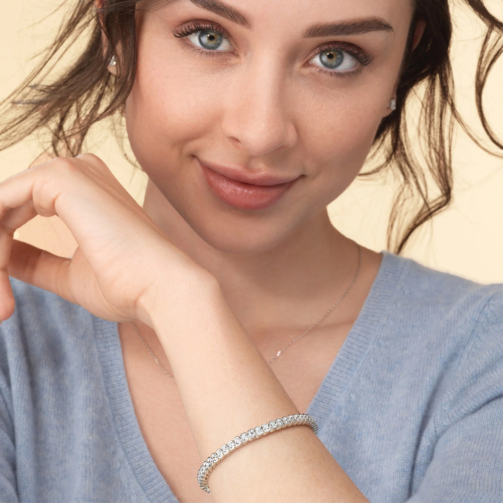 Half-Bezel Lab Diamond Tennis Bracelet with 8 1/2 Cut Diamond in 14KT White Gold view 3
