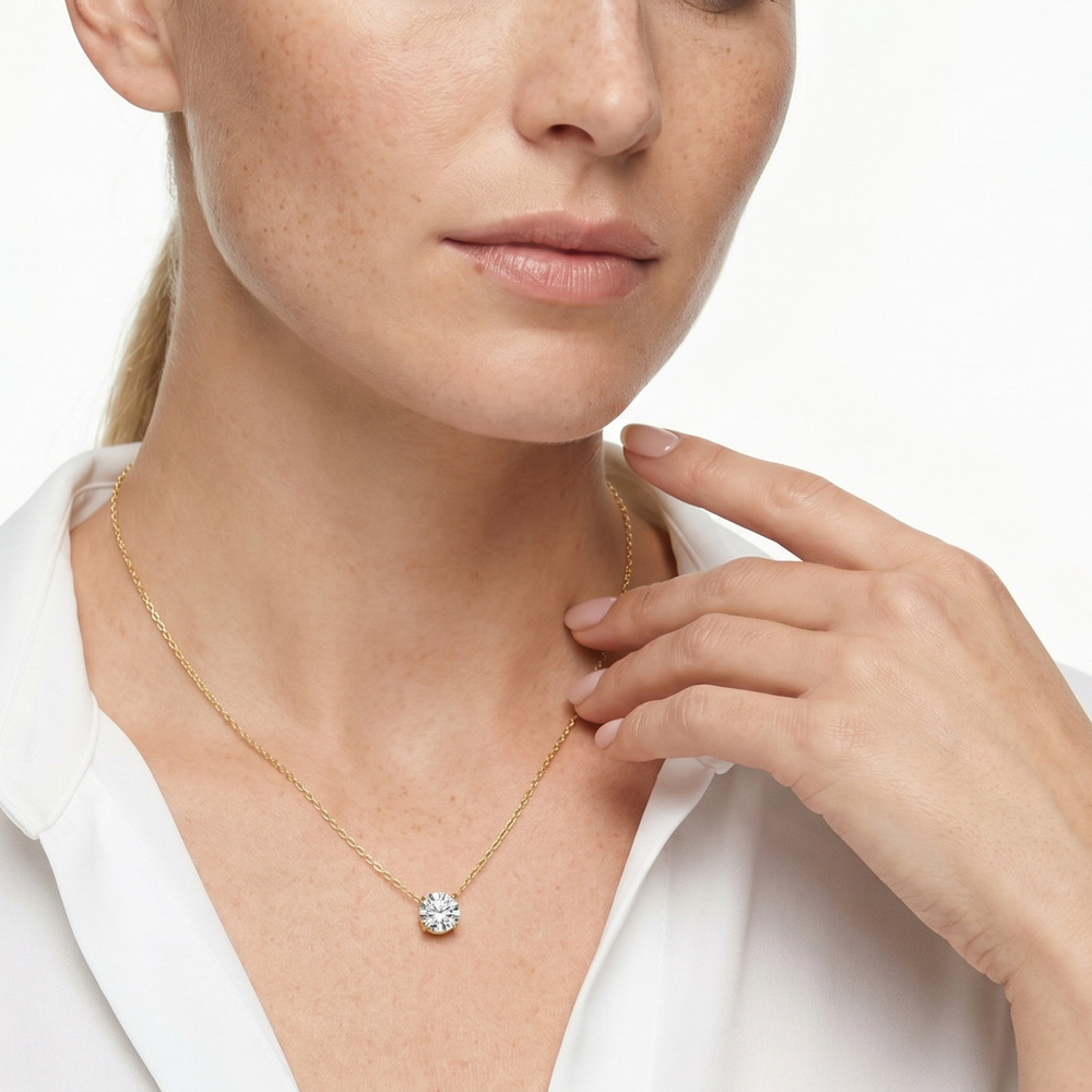 The W Classic Necklace with 14KT Yellow Gold / Lab / 2 Cut Diamond in 14KT Yellow Gold / Lab / 2 view 4
