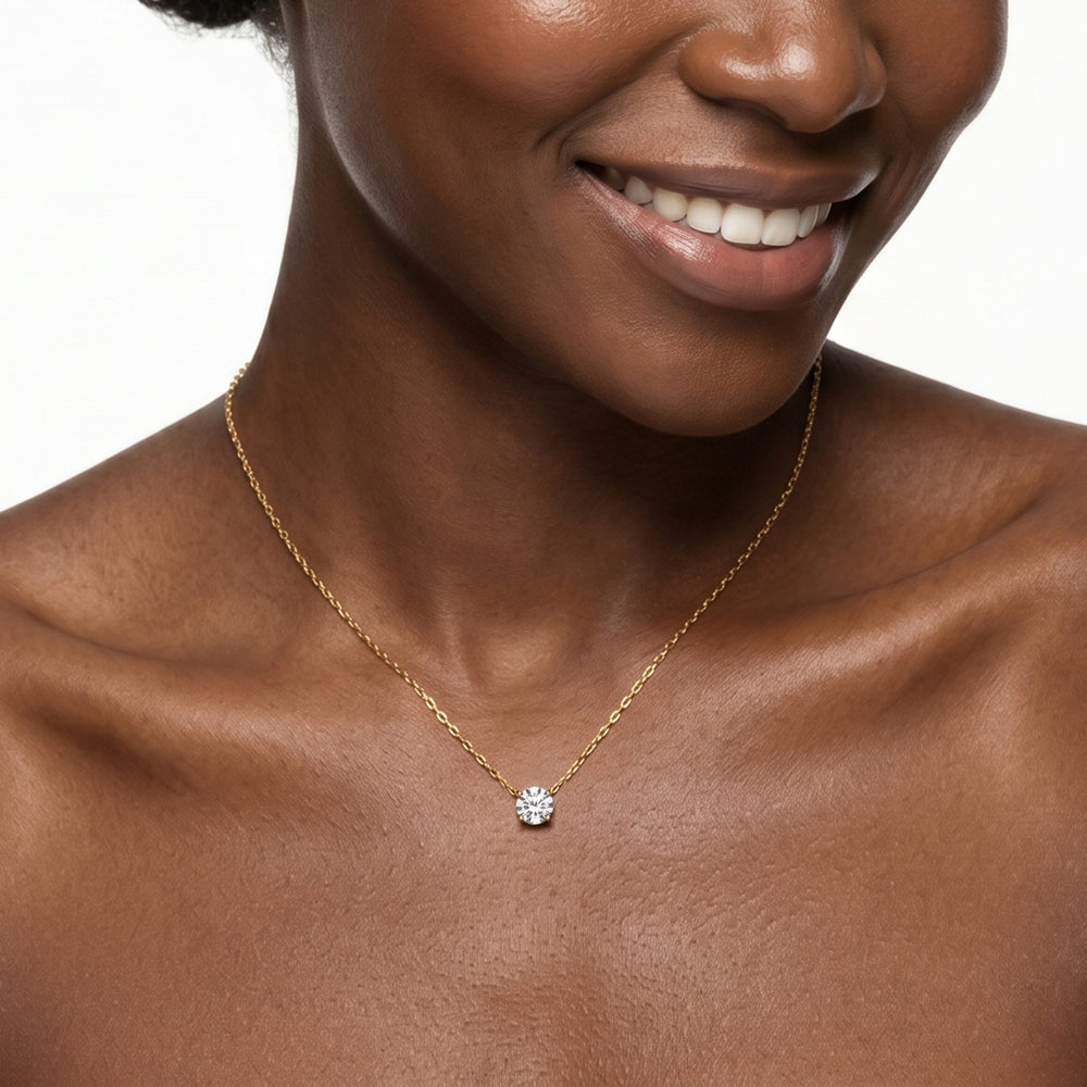 The W Classic Necklace with 14KT Rose Gold / Lab / 1 Cut Diamond in 14KT Rose Gold / Lab / 1 view 3
