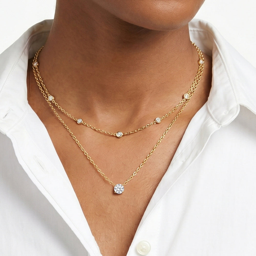 The W Classic Necklace with 14KT White Gold / Lab / 1 Cut Diamond in 14KT White Gold / Lab / 1 view 4
