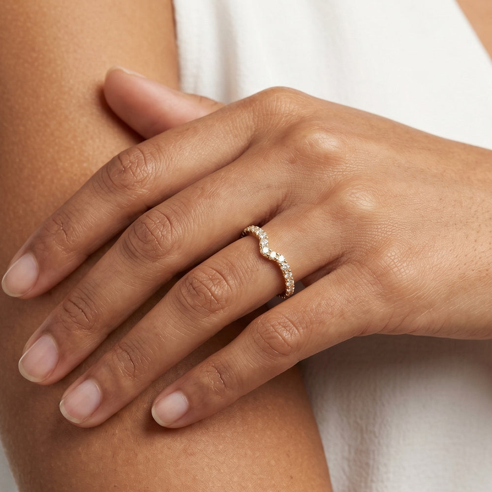 The W Horizon Diamond Wedding Band with 18KT Rose Gold Cut Diamond in 14KT Rose Gold view 2
