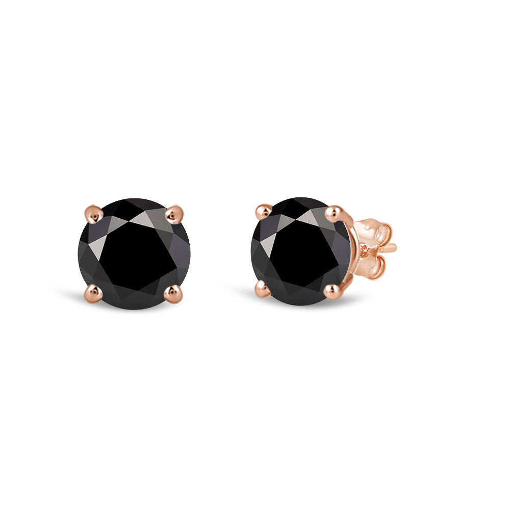 Classic Round Natural Black Diamond Four Prong Stud Earrings with 14KT Rose Gold / 1 Cut Diamond in 14KT Rose Gold / 1 view 1
