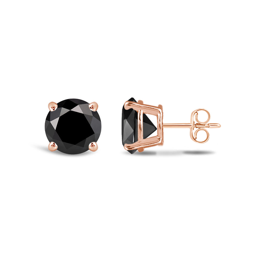 Classic Round Natural Black Diamond Four Prong Stud Earrings with 14KT Rose Gold / 1 Cut Diamond in 14KT Rose Gold / 1 view 4
