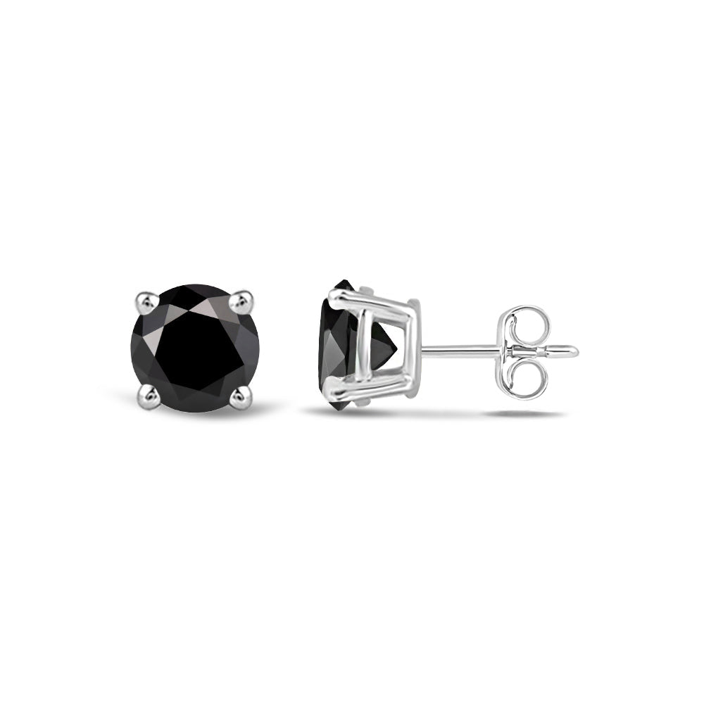 Classic Round Natural Black Diamond Four Prong Stud Earrings with 14KT White Gold / 1/2 Cut Diamond in 14KT White Gold / 1/2 view 4
