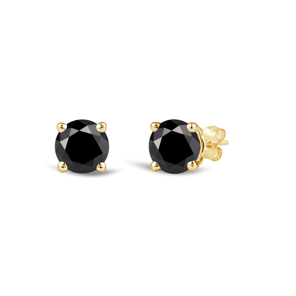 Classic Round Natural Black Diamond Four Prong Stud Earrings with 14KT Yellow Gold / 1/2 Cut Diamond in 14KT Yellow Gold / 1/2 view 1

