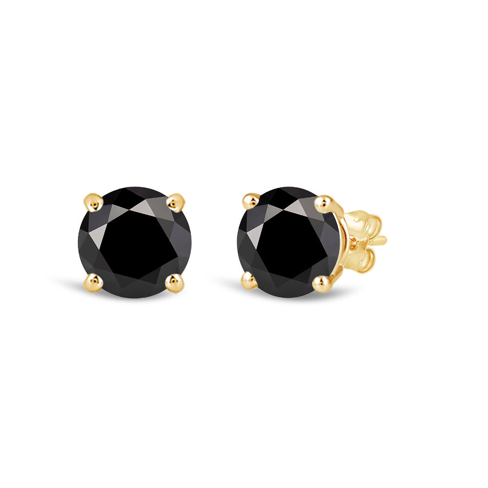 Classic Round Natural Black Diamond Four Prong Stud Earrings with 14KT Yellow Gold / 1 1/2 Cut Diamond in 14KT Yellow Gold / 1 1/2 view 1
