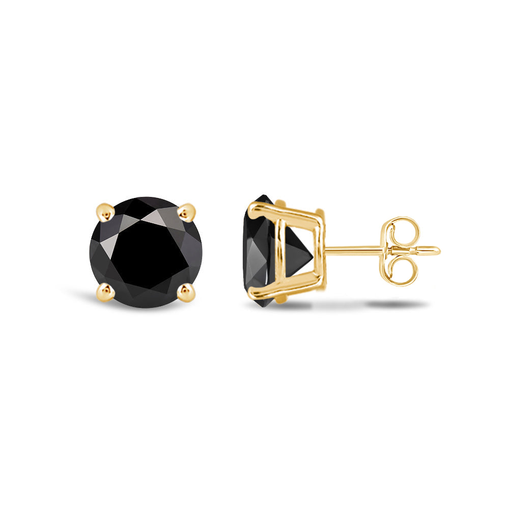 Classic Round Natural Black Diamond Four Prong Stud Earrings with 14KT Yellow Gold / 1 Cut Diamond in 14KT Yellow Gold / 1 view 4
