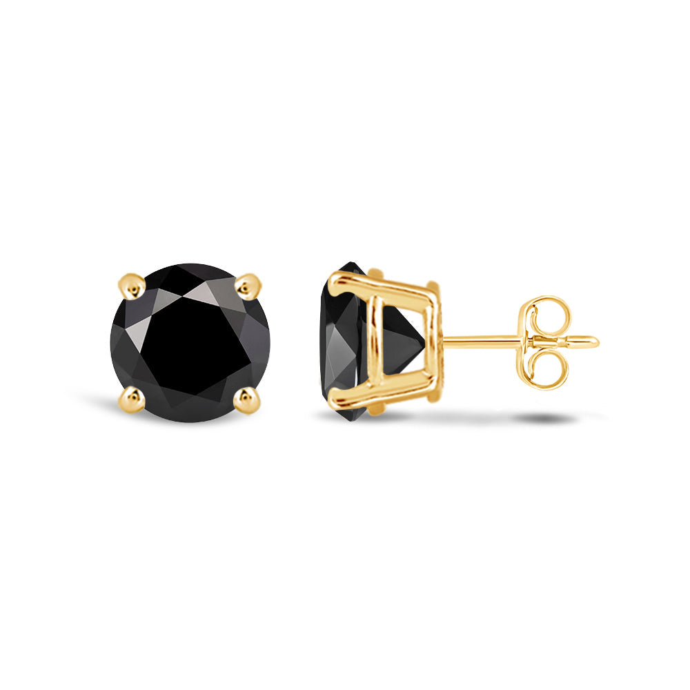 Classic Round Natural Black Diamond Four Prong Stud Earrings with 14KT Yellow Gold / 1 1/2 Cut Diamond in 14KT Yellow Gold / 1 1/2 view 4
