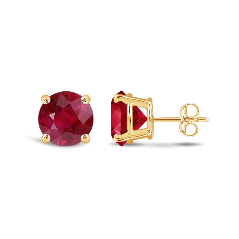 Classic Round Natural Ruby Four Prong Stud Earrings with 6 Cut Diamond in 14KT Yellow Gold view 2
