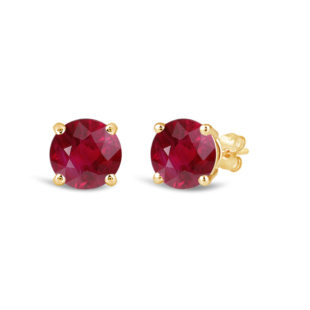 Classic Round Natural Ruby Four Prong Stud Earrings with 6 Cut Diamond in 14KT Yellow Gold view 1
