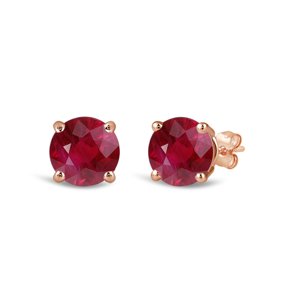 Classic Round Natural Ruby Four Prong Stud Earrings with 6 Cut Diamond in 14KT Rose Gold view 1
