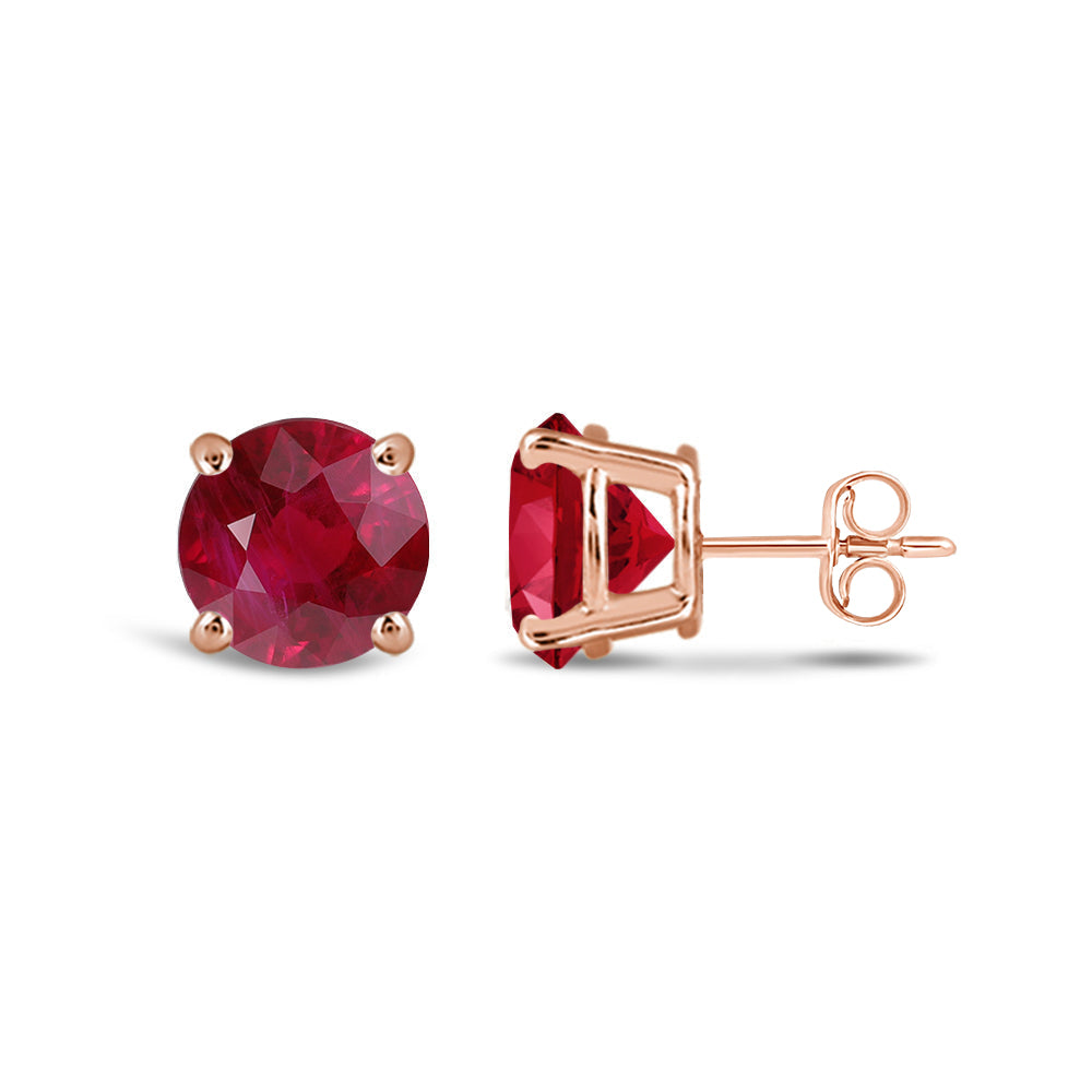 Classic Round Natural Ruby Four Prong Stud Earrings with 6 Cut Diamond in 14KT Rose Gold view 2
